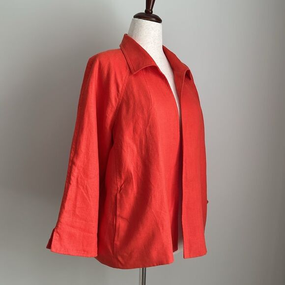 Talbots Women’s Irish Linen Open Front Jacket Orange Size XLP - Picture 3 of 9